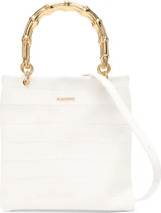 Bamboo-Style Handles Leather Tote Bag