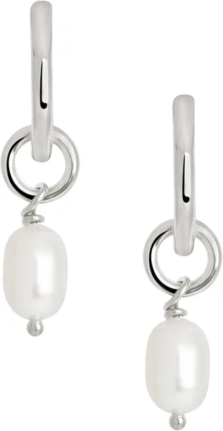 Freshwater Pearl Drop Huggie Hoop Earrings