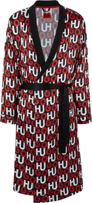 Satin dressing gown with stacked-logo motif