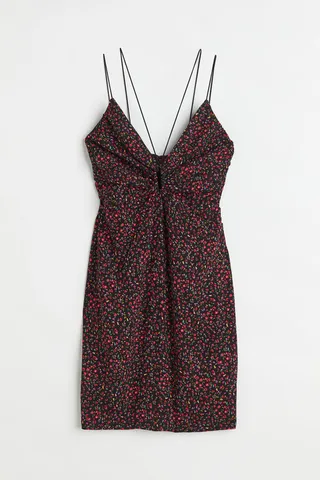 V-neck Keyhole-detail Dress