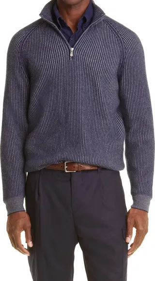 Vanisé Rib Cashmere Quarter Zip Sweater