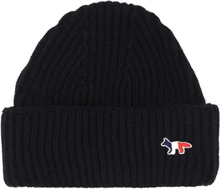 Maison Kitsuné Tricolor Fox Patch Ribbed Beanie
