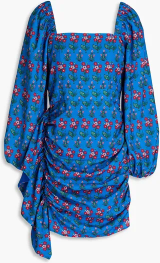 Mina draped floral-print crepe de chine mini dress
