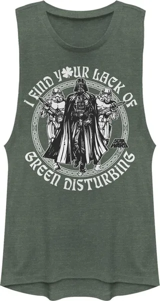 Junior's Star Wars St. Patrick's Day I Find Your Lack of Green Disturbing Festival Muscle Tee - Pine Green Heather - X Large