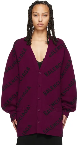 Balenciaga Purple All Over Logo Cardigan