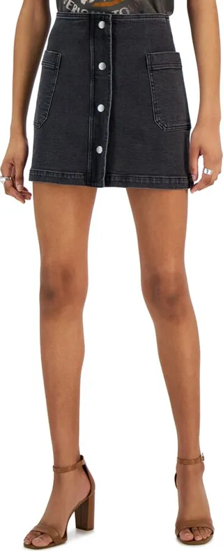 Tinseltown Juniors' Denim Faux-Button-Front Mini Skirt