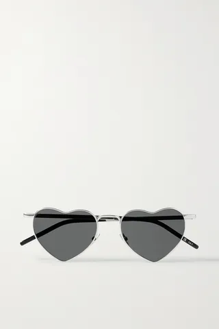 SAINT LAURENT Eyewear - Loulou Heart-shaped Silver-tone And Acetate Sunglasses - One size