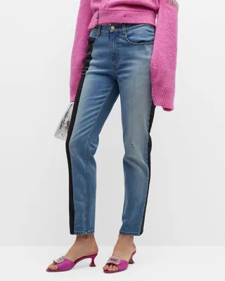 Lili Mixed-Media Panel Slim-Leg Ankle Jeans