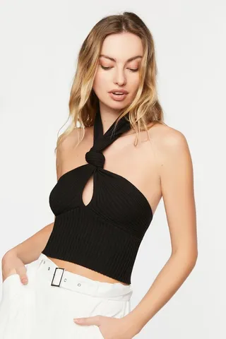 Knotted Cutout Halter Crop Top