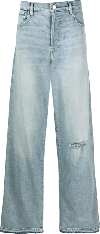 Ripped-Detail Wide-Leg Jeans