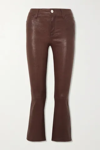 FRAME - Le Crop Mini Boot Cropped Leather Flared Pants - Burgundy
