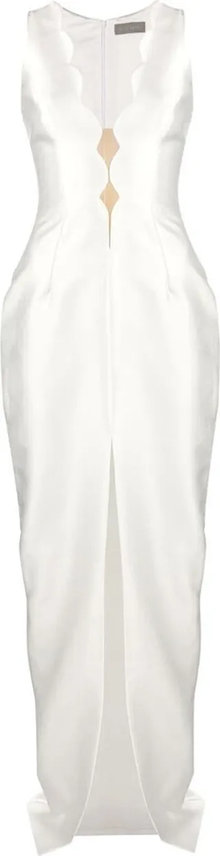 Plunging Scallop-Detail Gown