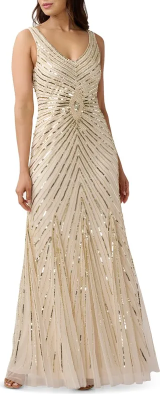 Sequin Beaded Sleeveless Gown