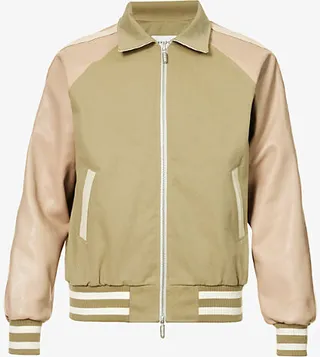 Mens Beige Brand-appliqué Relaxed-fit Cotton-twill Bomber Jacket