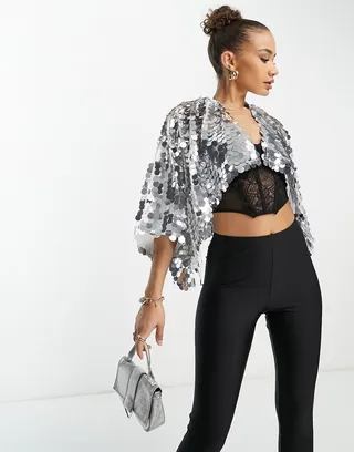 ASOS DESIGN sequin cape in silver