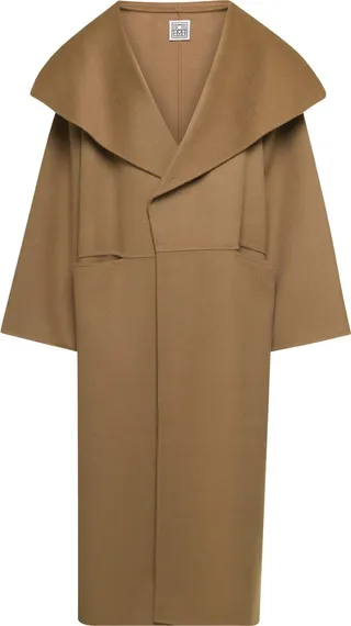 Camel Brown Oversize Coat With Shawl Lapels In Wool And Cashmere Woman Toteme
