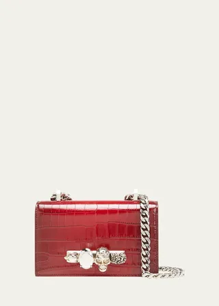 Mini Skull Croc-Embossed Chain Crossbody Bag