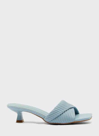 Ribbed Effect Square Toe Mule Sandal