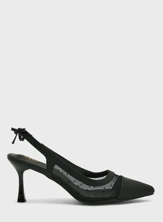 Polka Dot Bow Strap Pointed Pump