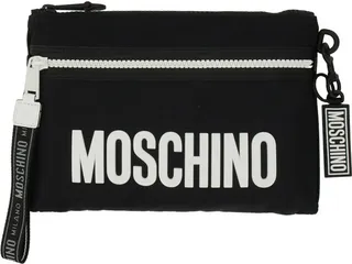 Moschino Logo Patch Zipped Clutch Bag