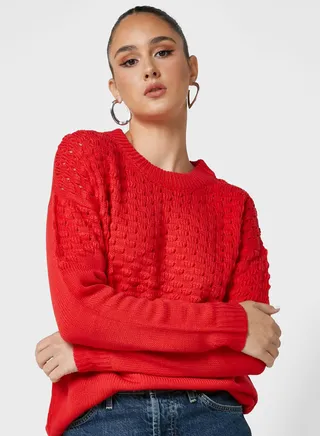 Round Neck Textured Sweater
