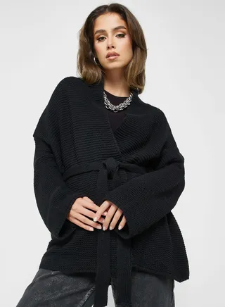 Belted Open Front Cardigan