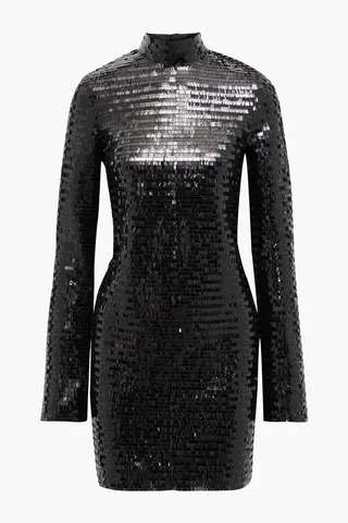 Open-back sequined tulle mini dress