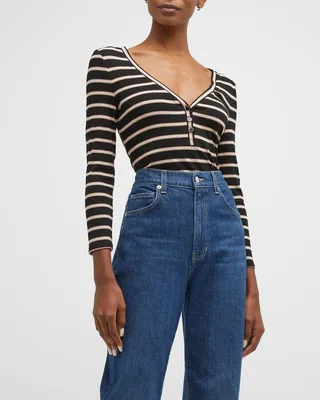 Shailee Striped V-Neck Henley Top