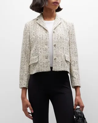 Cropped Open-Front Tweed Jacket