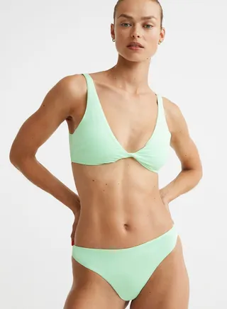 Plunge Neck Knitted Bikini Top