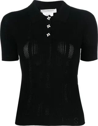 Flower-Buttons Knitted Polo Shirt