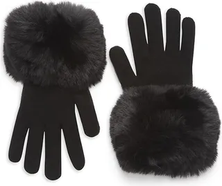 Faux Fur Trimmed Knit Gloves