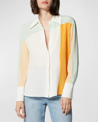 Quinne Colorblock Button-Down Satin Shirt