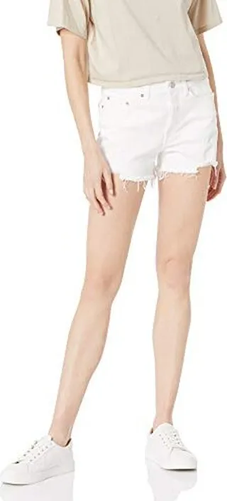 The Drop Women's Sasha Vintage Mid-Rise Button-Fly Cutoff Denim Short White Wash
