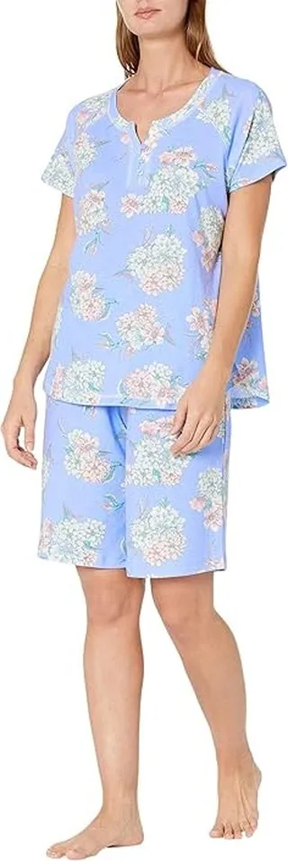 Karen Neuburger Printed Short Sleeve Bermuda PJ (Empress Floral Lavender) Women's Pajama Sets
