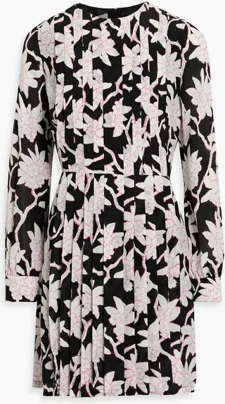 Pleated floral-print silk crepe de chine mini dress