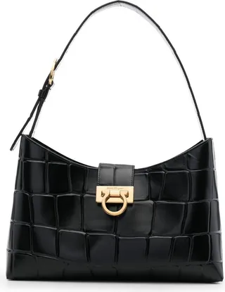 Gancini crocodile-embossed shoulder bag