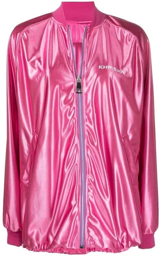 Logo-Print Metallic Bomber Jacket