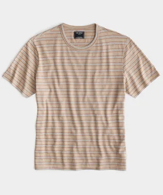 Striped Linen-Cotton Tee in Beige