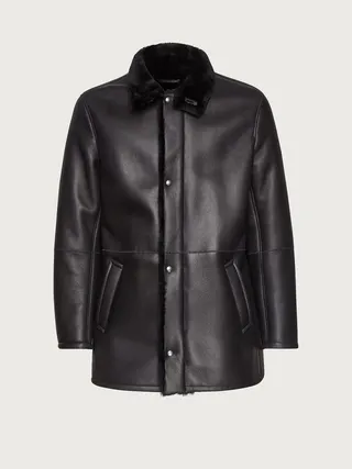 Ferragamo Men Shaved shearling coat Black