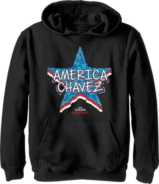 Boy's Marvel Doctor Strange in the Multiverse of Madness America Chavez Logo Pull Over Hoodie - Black - X Large