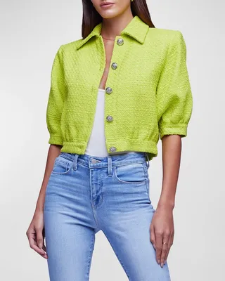 Cove Cropped Short-Sleeve Tweed Jacket
