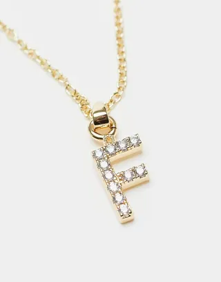 Topshop premium chain and rhinestone F initial charm