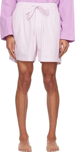 Tekla Pink Stripe Pyjama Shorts