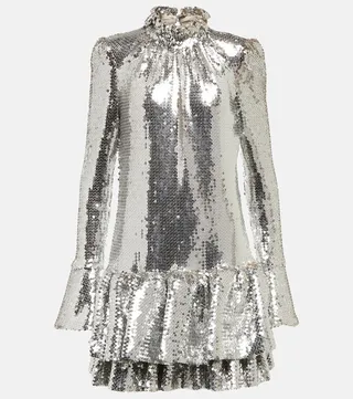 Ruffle-trimmed sequined minidress