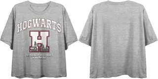 Harry Potter Hogwarts School of Witchcraft and Wizardry Women’s Heather Gray Crop Tee-XL