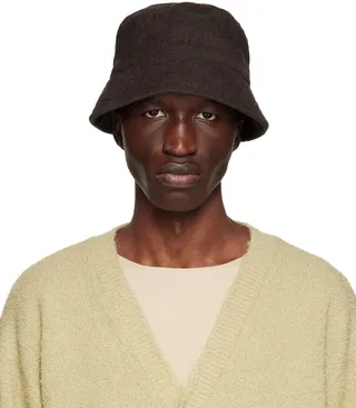 AURALEE Brown Organic Cotton Terrycloth Bucket Hat