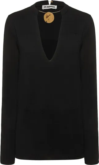 Ribbed wool v neck sweater