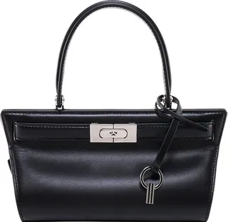 Leather handbag with frontal monogram