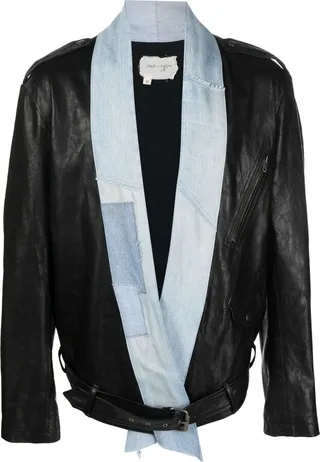 Denim-Trim Leather Jacket